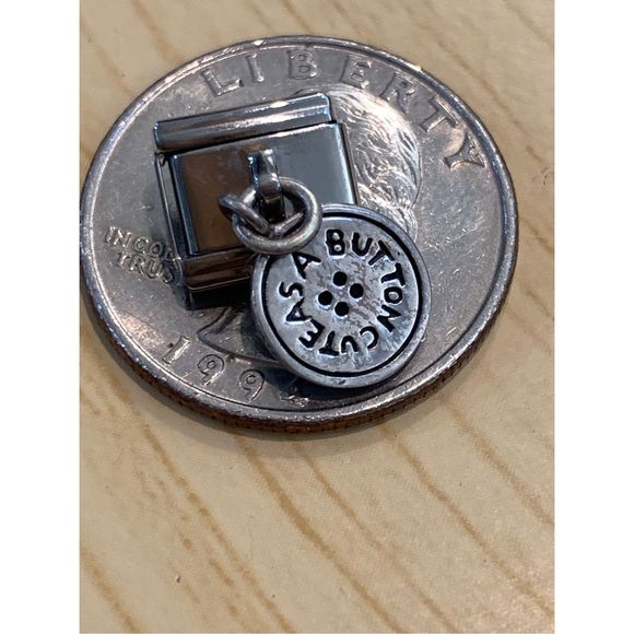 .925 Button Jewelry Charm dangling on Italian Charm #sew #button - Picture 3 of 3